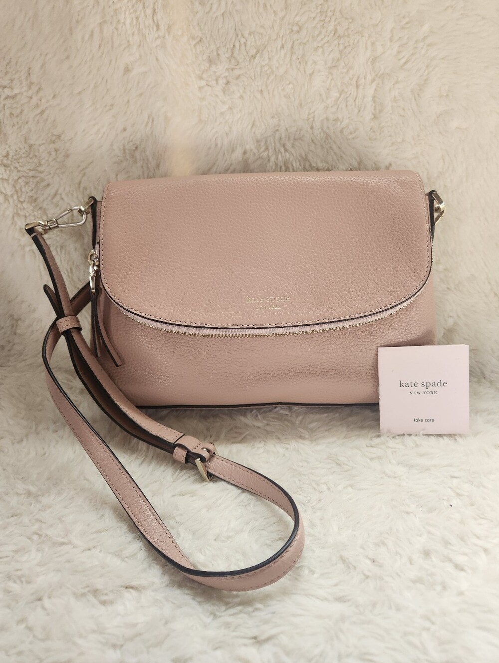 Kate Spade Polly Convertible Flap Crossbody Bag Pink Pebbled Leather Purse Chic